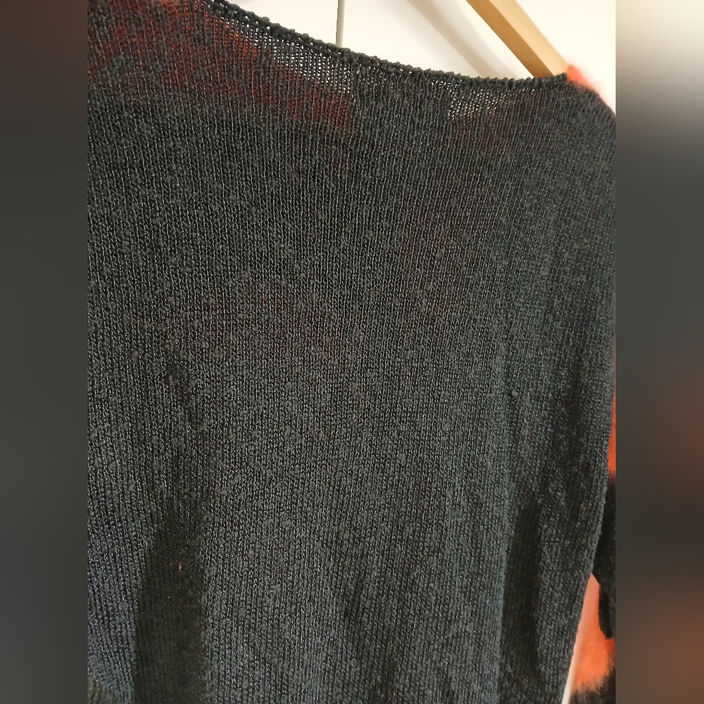 Vintage Franco Valeri Angora Blend Knit Sweater Lg Black Orange Artsy Abstract - Picture 6 of 7